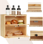Sunhoo Bread Box for Kitchen Countertop Wooden Bread Storage Container Bin 2 Layer Breadbox Holder Large Capacity Keeper Vintage Farmhouse Food Organizer Pantry Shelf Acrylic Window（Wood color）