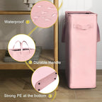Chrislley 45L Slim Laundry Hamper Narrow Laundry Basket with Handle Foldable Dirty Clothes Portable Skinny Hamper Organizer Storage Bins (22 inches, pink)