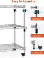 Simple Deluxe Heavy Duty 3-Shelf Shelving Unit with Wheels, Adjustable Steel Wire Shelving, Chrome Metal Shelf Organizer for Kitchen Organization and Storage, 750 lbs Capacity