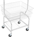 Laundry Cart with Hanging Rack, Wire Laundry Basket with Wheels, Laundry Hamper with Storage Basket & Shoe Rack, Rolling Laundry Hamper Sorter for Laundry Room Bathroom Bedroom, Silver