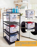 Laundry Basket Holder Shelf, 3-Tier Metal Laundry Basket Organizer with Wheels, Rolling Laundry Storage Rack for Bathroom, Bedroom & Laundry Room
