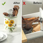 7" Flower Utensil Holder, Large Kitchen Utensil Holder Organizer , White Stable Utensil Crock Spatula Holder for Kitchen Counter Countertop Farmhouse Cooking Tools Holder(Sunflower)