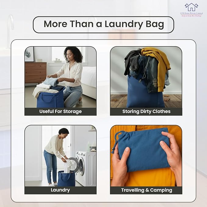 LFH Home Large Premium Cotton Canvas Laundry Bag with Drawstring and Handles Heavy Duty, Multi-Use, and Washable for Home, Travel, College or Storage 24x36 (Pack of 2)-Sky Blue