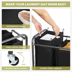 Laundry Sorter Hamper with Wheels, Heavy-Duty Laundry Sorter Rolling Cart, Lockable Wheels and Removable Bags, 3 Sections, Black