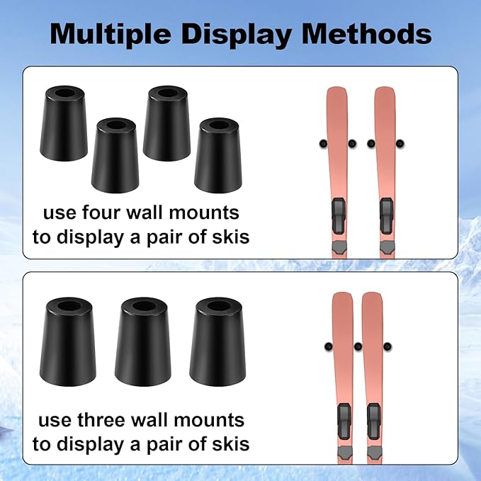 4pcs Vertical Ski Hanger, Ski Wall Mount Holder Vertical Wall Mount Hanger Ski Rack with Screws Expansion Anchors Vertical Snowboard Storage to Safely Display Your Ski Snowboard(Black)