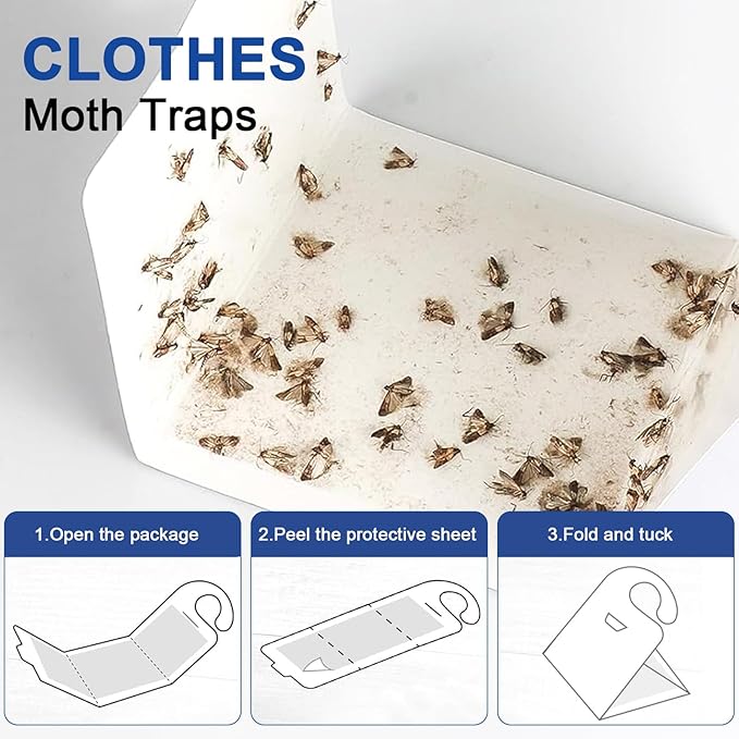 【𝐇𝐢𝐠𝐡𝐥𝐲 𝐄𝐟𝐟𝐞𝐜𝐭𝐢𝐯𝐞】 Clothes Moth Traps with Extra Strength Pheromone Attractant -NonToxic Sticky Glue for Closet and Carpets Bearing Webbing Moths, 6 Pack