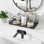 Toilet Paper Basket Holder, 13" Toilet Tank Tray, Wood and Metal Toilet Tray Vanity Organizer Bathroom Tray, Kitchen Sink Organizer for Soap Dispenser (Brown+Black)