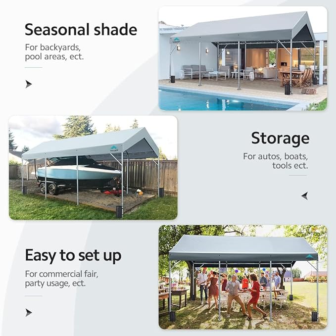 ADVANCE OUTDOOR 12x20 ft Canopy Garage Heavy Duty Carport Car Boat Shelter Party Tent, Adjustable Peak Height from 9.5ft to 11ft, Gray