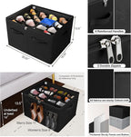 Shoe Organizer for Closet 2 Pack, Foldable Shoe Box with Adjustable Dividers and Clear Cover, Space Saving Shoe Storage Organizer Cabinet with Reinforced Handles, Fits 32 Pairs, Black TP12B