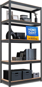 HOMEDANT House 5 Tier Heavy Duty Garage Shelving Adjustable Metal Rack Storage Shelves Standing Shelf Unit Organizers Pantry Closet Office (1, Black, 36.2" W x 16.2" D)