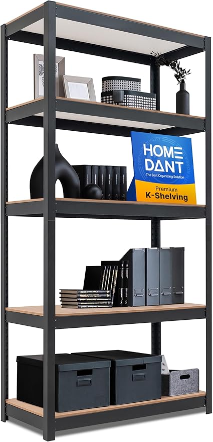 HOMEDANT House 5 Tier Heavy Duty Garage Shelving Adjustable Metal Rack Storage Shelves Standing Shelf Unit Organizers Pantry Closet Office (1, Black, 36.2" W x 16.2" D)
