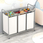 3-Bag Laundry Sorter Cart with Rolling Lockable Wheels, Removable Bags, 32.68 x 15.75 x 33.46 in, Black, Beige and Grey (Beige)