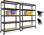 HOMEDANT House 48.1" 5-Tier Metal Rolling Cart Shelf Rack Casters Heavy Duty Laminated Wheel Shelving Unit Adjustable Utility Storage Shelves Shelf Kitchen Garage Black 2Pack
