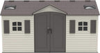 Lifetime 15×8 Ft Dual‑Entry Outdoor Storage Shed, Steel‑Reinforced, UV‑Protected, Weather‑Resistant Backyard Garden Shed with Skylights, Windows & Shelving, Desert Sand