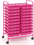 GOFLAME 20-Drawer Rolling Storage Cart, Multifunctional Art Craft Organizer Cart, Mobile Utility Storage Cart with Removable Drawers & Lockable Wheels, Craft Cart for Home Office, Hot Pink