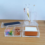 Clear Acrylic Desk Organizer 4-Piece Desk Kit + Free Complimentary Acrylic Ruler, Desktop Organization for Office or Home