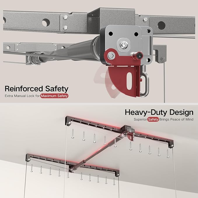Overhead Garage Storage Lift, Heavy-duty 4x4 Ft Garage Ceiling Storage Racks with Safety Lock, Ideal for Ceiling Storage Lifting Organization System, 250lbs Capacity