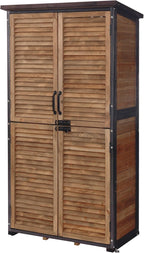 Aivituvin Outdoor Storage Shed with Adjustable Shelves and Floor, Garden Sheds with Iron Frame and Wooden Frame, Outdoor Tool Cabinets with Inclined Weatherproof Roof