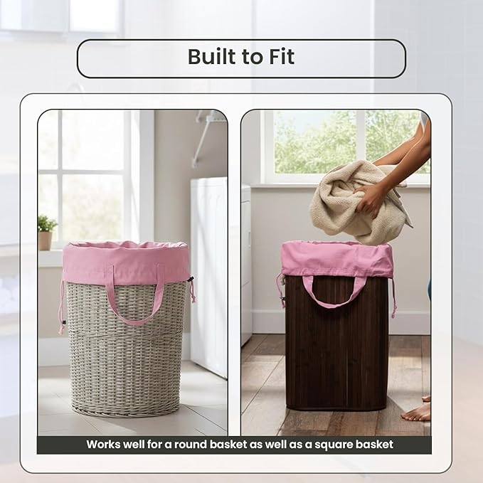 LFH Home Large Premium Cotton Canvas Laundry Bag with Drawstring and Handles Heavy Duty, Multi-Use, Washable for Home, Travel, College or Storage 20x30 (Pack of 2)-Pink