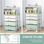 Utility-Rolling-Storage-Drawer-Craft-Cart-Organizers with 4 Drawers & Dust-proof Door for Kid Craft Art Room,Bedroom,Home Office, 4 Tiers Drawer cart, Green