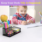 SUPEASY Pen Holder Desk Organizer, 2Pack Office Supplies Pencil Holder with 3 Compartments, Desk Accessories and Workspace Organizers for Home School, Black