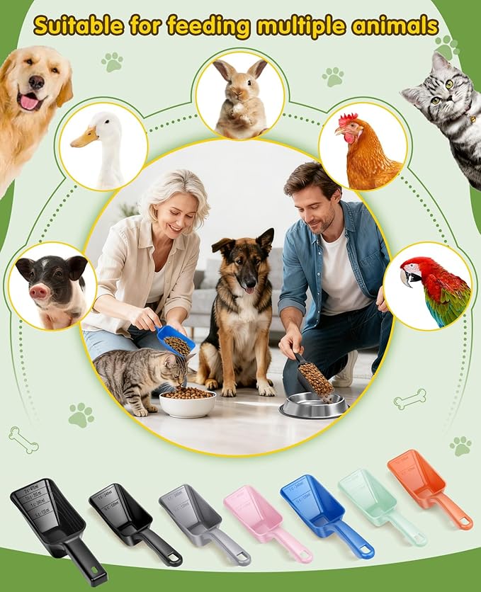 2 Pack Dog Food Scoop with 1 Cup and 2 Cup Capacity, Plastic Pet Food Measuring Scoops with Clear Measurement Lines for Dogs, Cats & More,Dishwasher safe (Blue and Black)