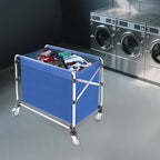 Commercial Laundry Cart with Wheels | Large Laundry Basket with Wheels | Foldable Laundry Hamper | Laundry Sorter for Clothes Storage | Ox Cloth | 440 lbs Load | 34.25x20.47x30.7in (Blue)