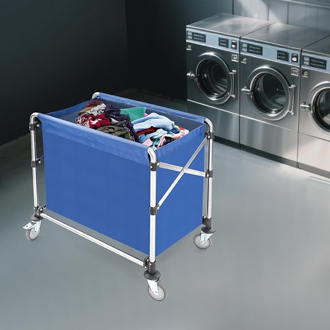 Commercial Laundry Cart with Wheels | Large Laundry Basket with Wheels | Foldable Laundry Hamper | Laundry Sorter for Clothes Storage | Ox Cloth | 440 lbs Load | 34.25x20.47x30.7in (Blue)