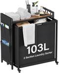 Laundry Hamper Sorter 2 Section 103L: Rolling Laundry Basket Organizer with Wheels & Shelf & Oxford Fabric Bags - Clothes Hamper with Shelf 2 Compartment for Room Organization and Storage