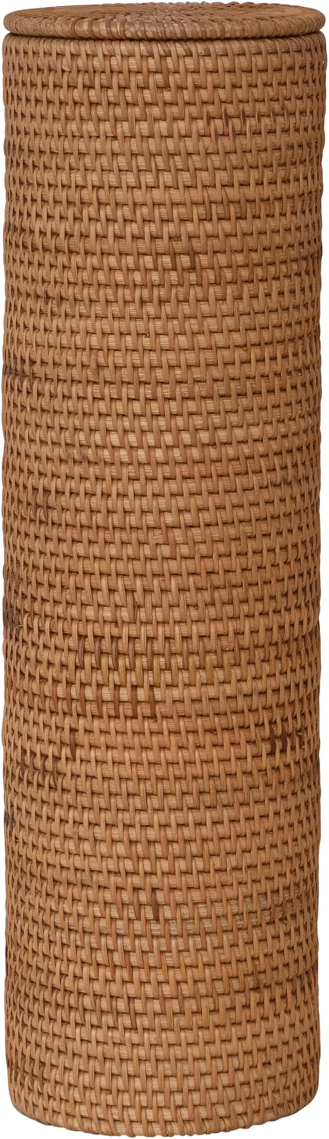 Creative Co-Op Woven Rattan Toilet Paper Roll Storage with Lid, Natural