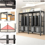 Heavy Duty Portable Closet with Cover Magnetic Doors, Metal Rolling Clothes Rack Heavy Duty 1500LBS, Foldable Clothing Rack, Garment Racks for Bedroom/LivingRoom/Rental (KT Grey, 66.14in)