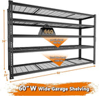 ROOMTEC Garage Shelving, 4 PCS 3300 LBS Capacity Sorage Shelves Heavy Duty, 5 Tier Adjustable Metal Organizer Wire Rack, 60" L x 24" W x 78" H Utility Shelf Unit for Kitchen Pantry