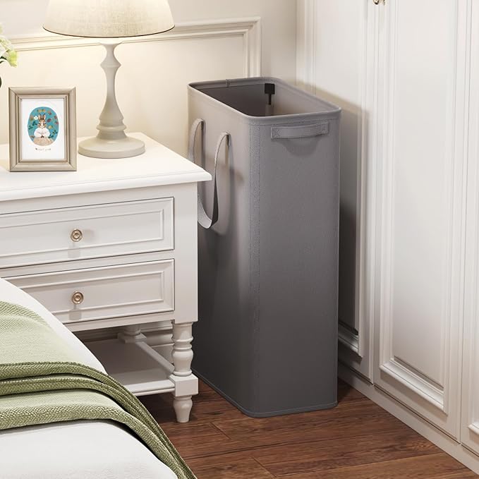 Lifewit 2 Pack Slim Laundry Hamper, Collapsible Narrow Laundry Basket, Small Tall Dirty Clothes Hampers with Handles for Bathroom Bedroom College Dorm, Grey, 65L