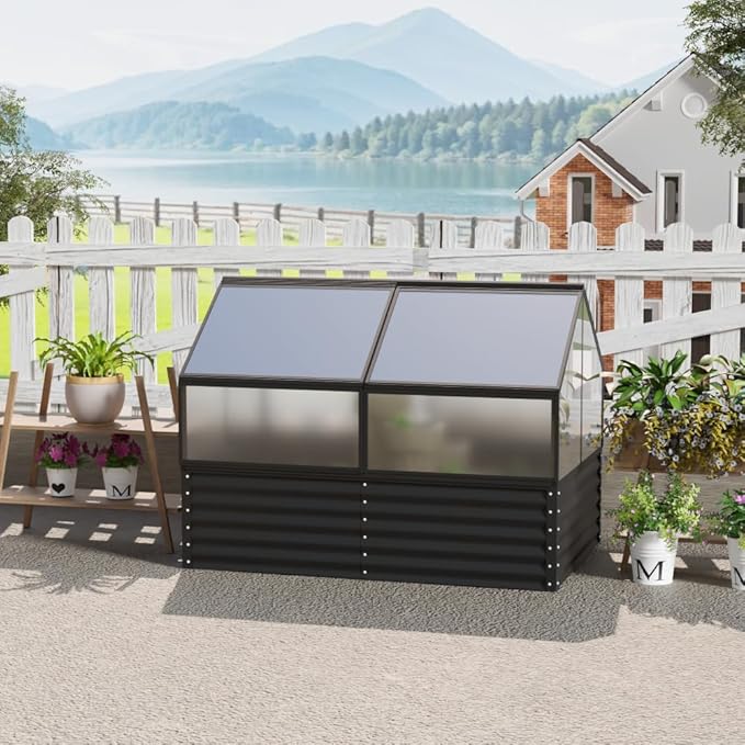 Heavy-Duty Outdoor Garden Shed with Aluminum Alloy Frame, Hinged Door, and Stable Foundation for Secure Storage (Large Raised Flower Bed and Greenhouse Sets)