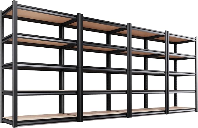 Set of 4 78"H Garage Shelving-2050 lbs 5 Tier Storage Shelves,Adjustable Heavy Duty Metal Shelving Unit and Storage Large Rack,Utility Steel Shelf for Warehouse Industrial Pantry 78"x46"x20",Black