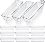 MAQUITA 12 Pcs Vanity Drawer Organizer 9 x 3 x 2 Inches Clear Plastic Utensil Organizers Kitchen Drawers Dividers for Office Desk Silverware Kitchen Utensils Cosmetics and Bathrooms(Clear)