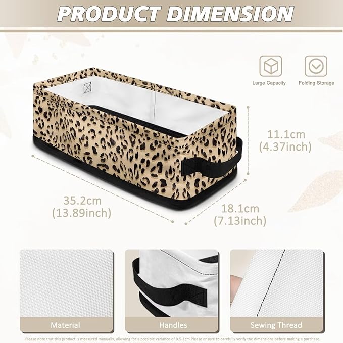 Small Storage Bin Basket with Handles for Organizing Toiletries Towels and Small Items, Versatile Storage Container Long Organizer Bins for Bathroom Living Room, Leopard Print