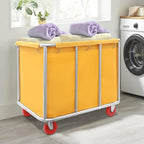 Commercial Laundry Cart with Wheels | Large Laundry Basket with Wheels | Laundry Hamper | Laundry Sorter for Clothes Storage | Ox Cloth | 260 lbs Load | 35.43x25.6x31.5in (Yellow)