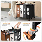 Laundry Sorter 4 Sections 48 Gal, Rolling Laundry Basket with Lockable Wheels and Lid, Laundry Hamper with 4 Separated Removable Bags Dirty Clothes Hamper for Laundry Room, Multicolor