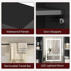 Bathroom Wall Cabinet with Mirror, Wall Mounted Medicine Cabinet with Color Adjustment LED Lights, Mirrored Over The Toilet Storage Cabinet with Adjustable Shelves, 23.6''W x 21.6''H, Black