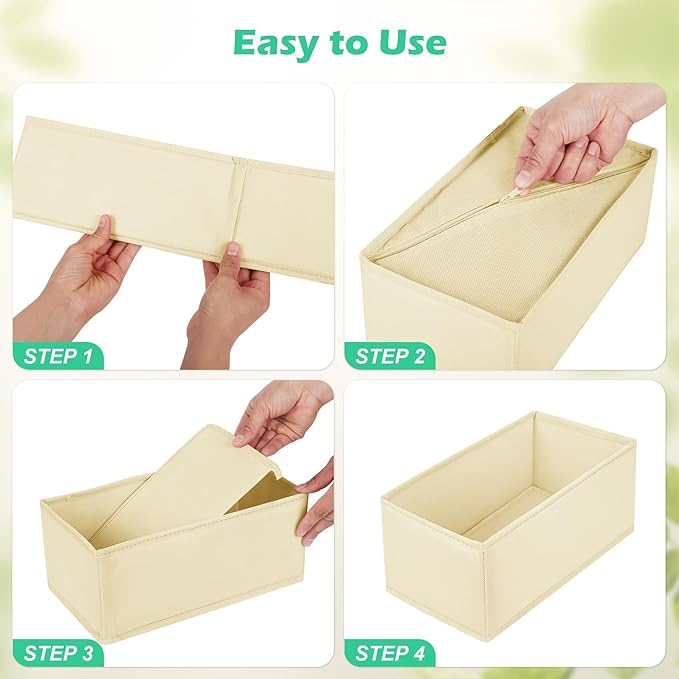 Drawer Clothing Organizer 16-Pack, Beige 3-Size Underwear Drawer Dividers, Fabric Folding Wardrobe Organizer for Baby Clothes, Bras, Underwear, Panties, Belts, Socks, Ties, etc.