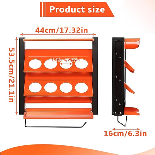 1 Pcs Wall Mount Spray Paint Can Holder, Heavy Duty Metal Spray Can Holder With 8 Holes ForGarage, Paint Can Storage Rack For Shop, Orange Tool Storage Self For Spray Can
