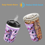 Reusable Neoprene Insulator Sleeve for Iced Coffee & Cold Soda, Coffee Sleeves for Iced & Hot Drinks, Cold Beverage Cooler Compatible with Starbucks, Dunkin (On Tour Purple, Large: 32oz)