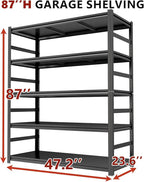 Heavy Duty 5-Tier Adjustable metal garage shelving Unit, corner shelf rack organization and storage shelves, 3000 lbs industrial shelving, tool organizer garage storage shelves 47.2"W × 23.6"D × 87"H