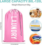 Fiodrimy 2 Pack XL Travel Laundry Bag, Machine Washable Dirty Clothes Organizer, Large Enough to Hold 4 Loads of Laundry, Easy Fit a Laundry Basket (Pink+Blue, 24" x 36")