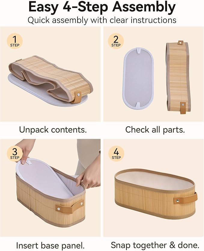 Toilet Paper Storage Basket Bathroom Counter Organizer Bamboo Baskets for Organizing, with Lid & Handels-Decorative Storage Set, 4-Pack