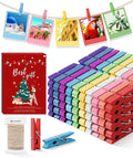 Mini Clothes Pins for Photo, Small Colored Clothespins 100 Pack Wooden Rainbow Colorful Picture Clips with 32 FT String for Crafts, Little Baby Shower, Display Artwork, Hanging Decorative Tiny Cards