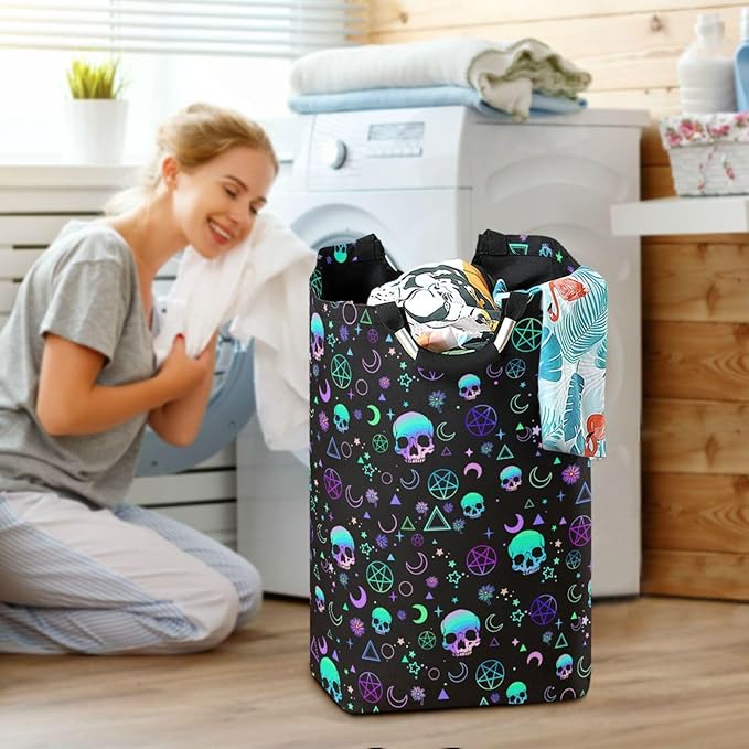 Magic Skull Laundry Basket for College Dorm,50L Collapsible Portable Laundry Hamper Storage Basket for Toys Clothes Organizer
