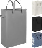Chrislley 45L Slim Laundry Hamper Narrow Laundry Basket with Handle Foldable Dirty Clothes Portable Skinny Hamper Organizer Storage Bins (22 inches, grey)