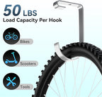 Bike Hooks for Garage Ceiling Storage Racks, 4 Pack Heavy-Duty Steel Thickened Flat Hooks, Supports Up to 50 lbs, Bike Hanger Add-On Overhead Garage Storage Rack & Wall Shelving, White